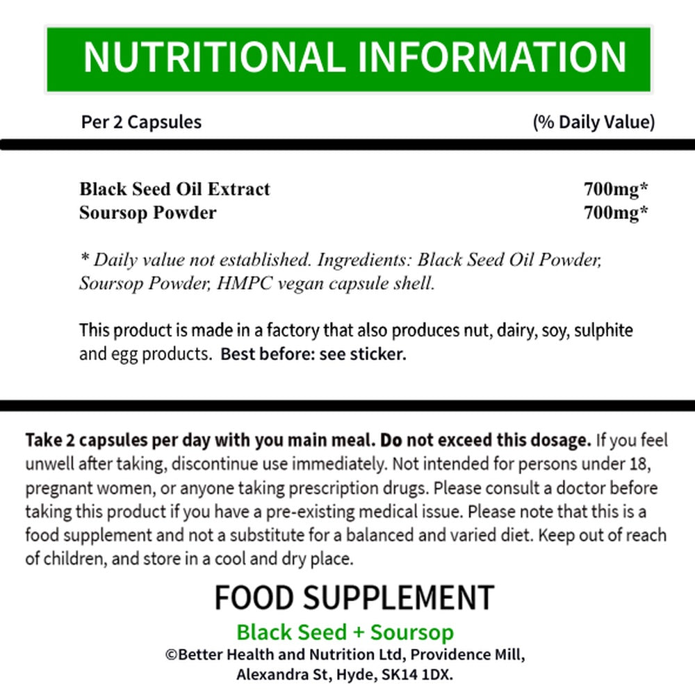 Black Seed Oil + Soursop Food Supplement Capsules