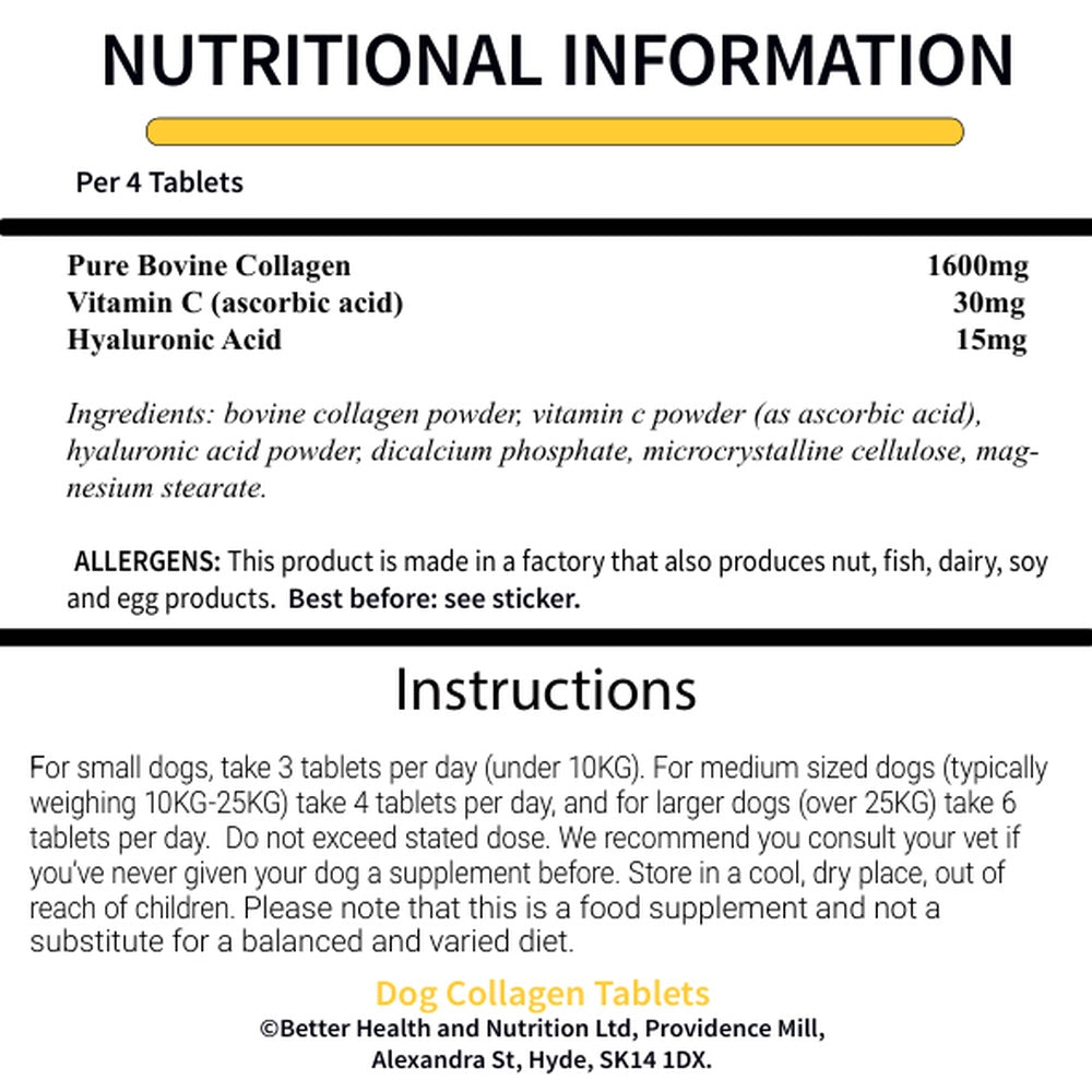 Dog Collagen Tablets with Vitamin C & Hyaluronic Acid – For All Dog Breeds